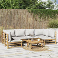 7-tlg. Garten-Lounge-Set mit Hellgrauen Kissen Bambus