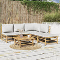 6-tlg. Garten-Lounge-Set mit Hellgrauen Kissen Bambus