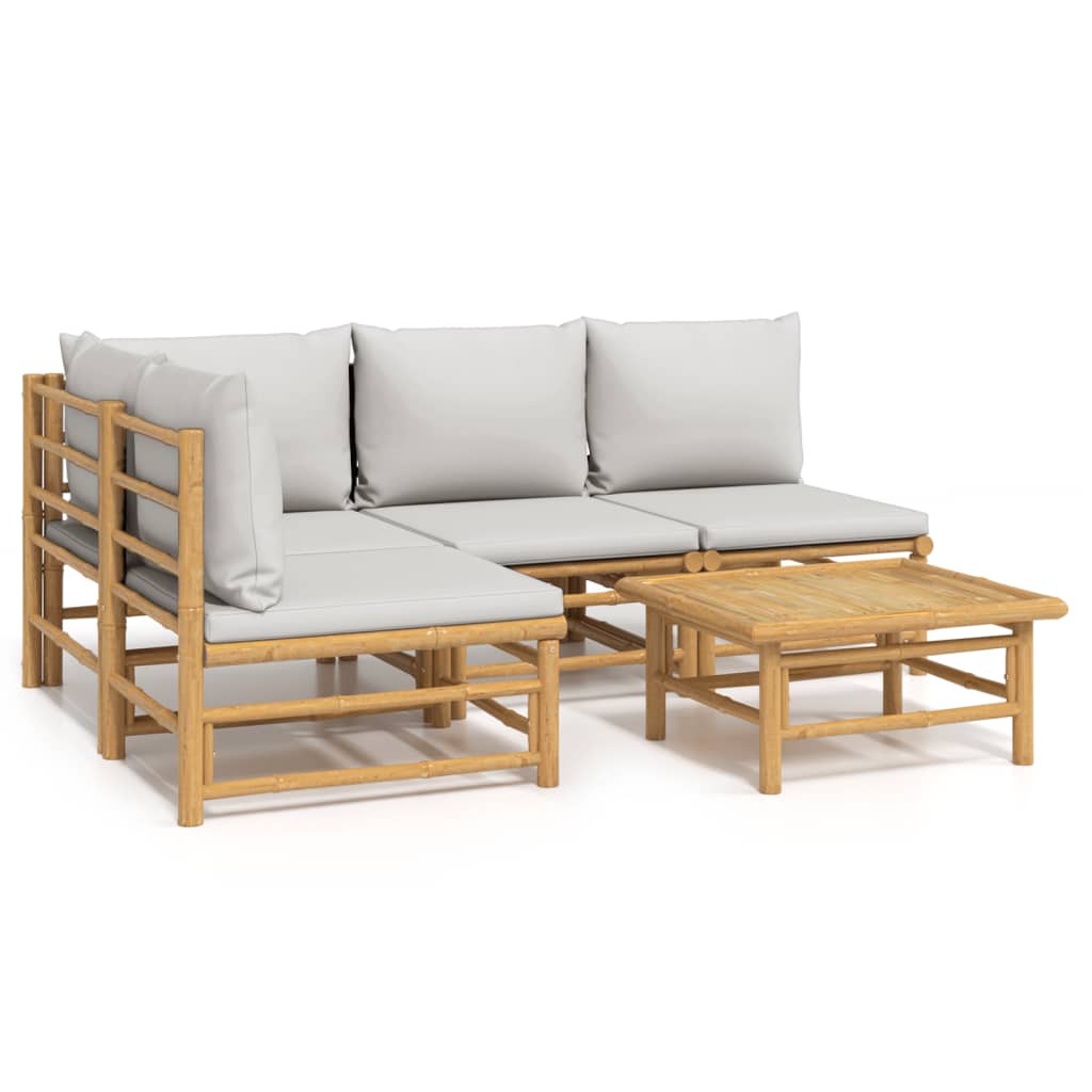 5-tlg. Garten-Lounge-Set mit Hellgrauen Kissen Bambus