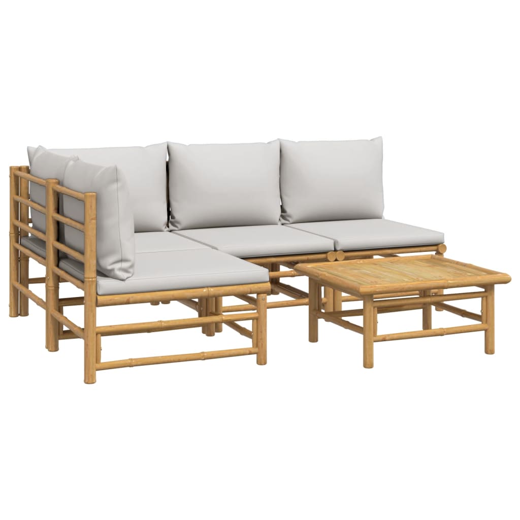 5-tlg. Garten-Lounge-Set mit Hellgrauen Kissen Bambus