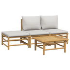 4-tlg. Garten-Lounge-Set mit Hellgrauen Kissen Bambus