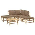 6-tlg. Garten-Lounge-Set mit Kissen Taupe Bambus