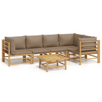 6-tlg. Garten-Lounge-Set mit Kissen Taupe Bambus