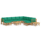 12-tlg. Garten-Lounge-Set mit Grünen Kissen Bambus