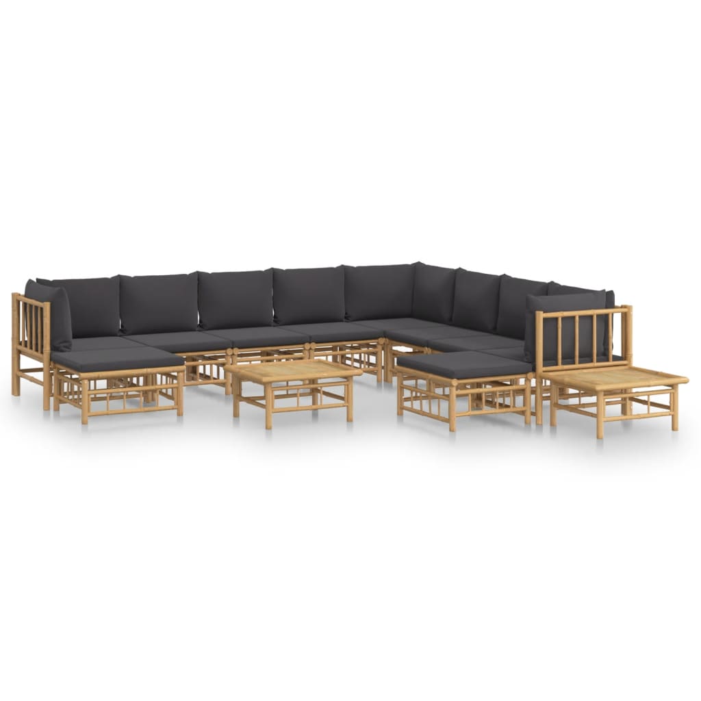 12-tlg. Garten-Lounge-Set mit Dunkelgrauen Kissen Bambus
