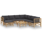 9-tlg. Garten-Lounge-Set mit Dunkelgrauen Kissen Bambus