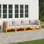 4-tlg. Garten-Lounge-Set mit Hellgrauen Kissen Massivholz