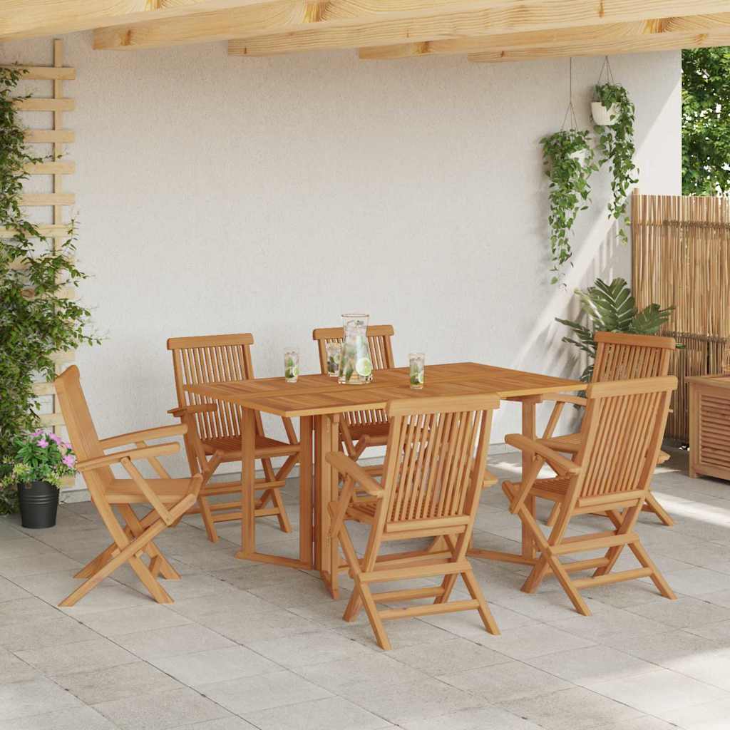 Garten Essgruppe 7 pcs Braun Massivholz Teak