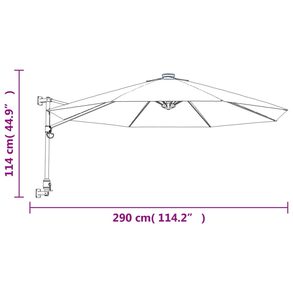 Wand-Sonnenschirm mit LEDs Meerblau 290 cm