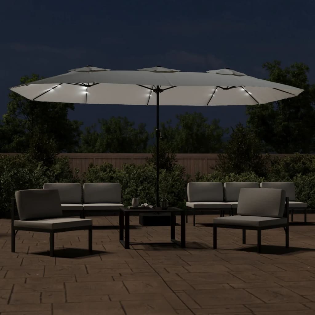 Doppel-Sonnenschirm mit LED-Leuchten 449x265 cm