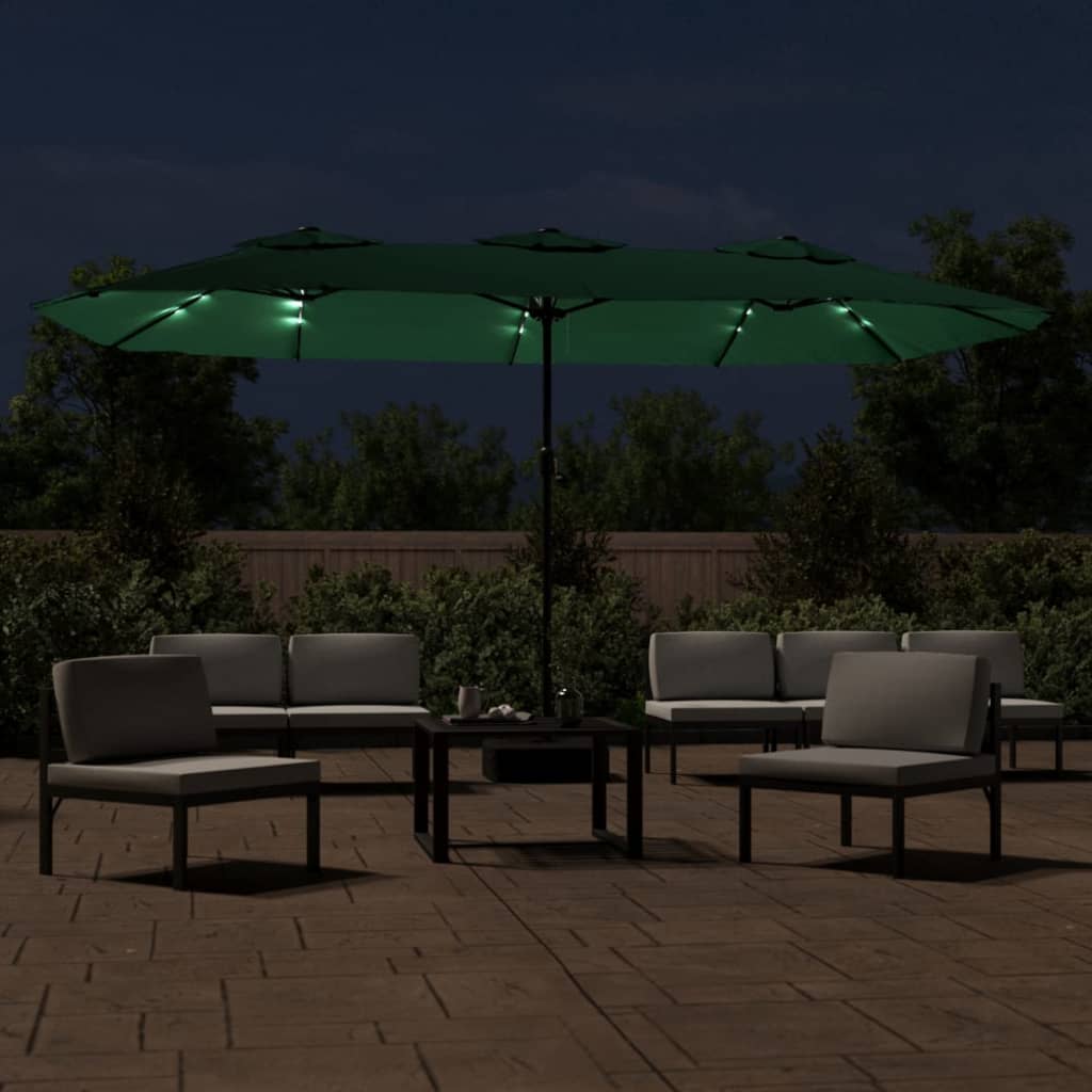 Doppel-Sonnenschirm mit LED-Leuchten 449x265 cm