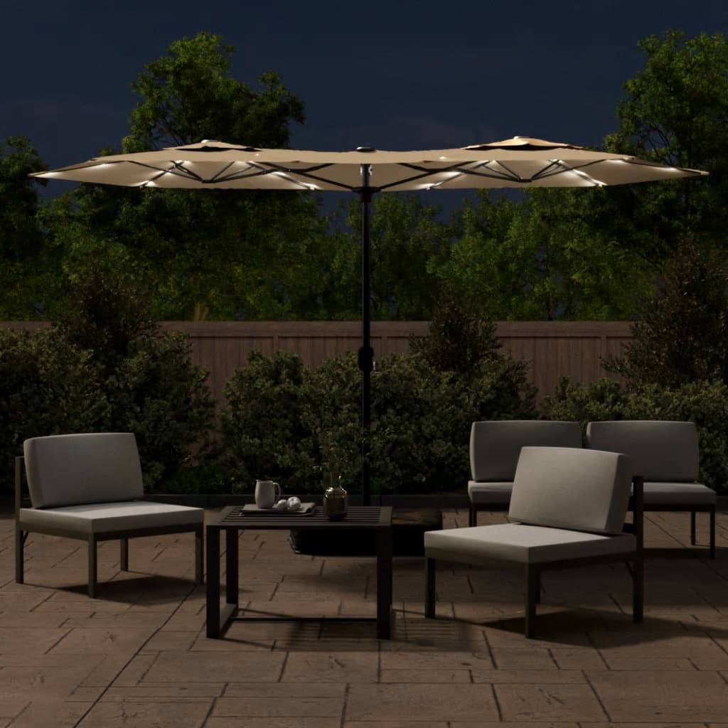 Doppel-Sonnenschirm mit LED-Leuchten 316x145 cm