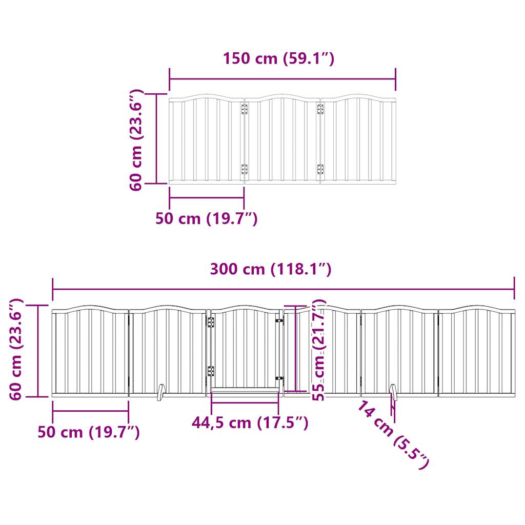 12-tlg. Hundetor mit Tür Faltbar 600 cm Pappelholz