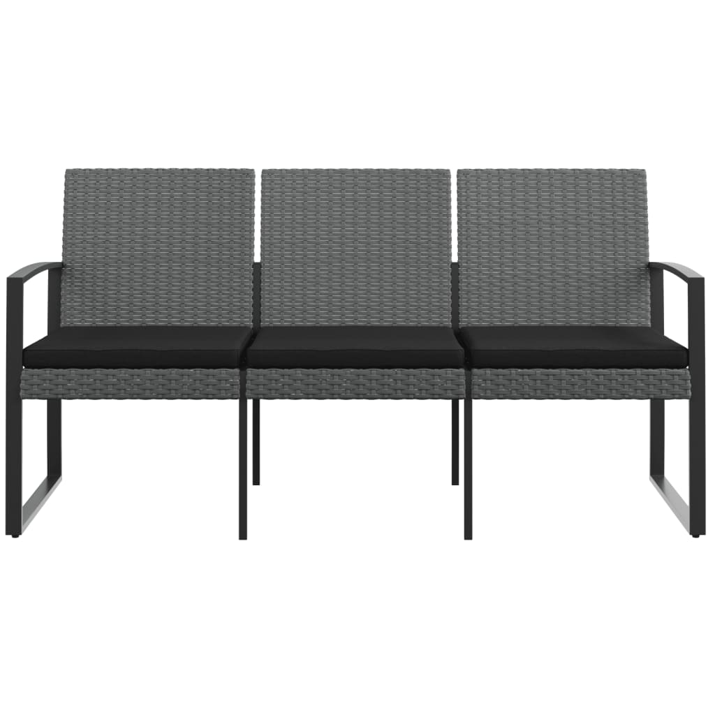 Gartenbank 3-Sitzer mit Kissen Dunkelgrau PP-Rattan