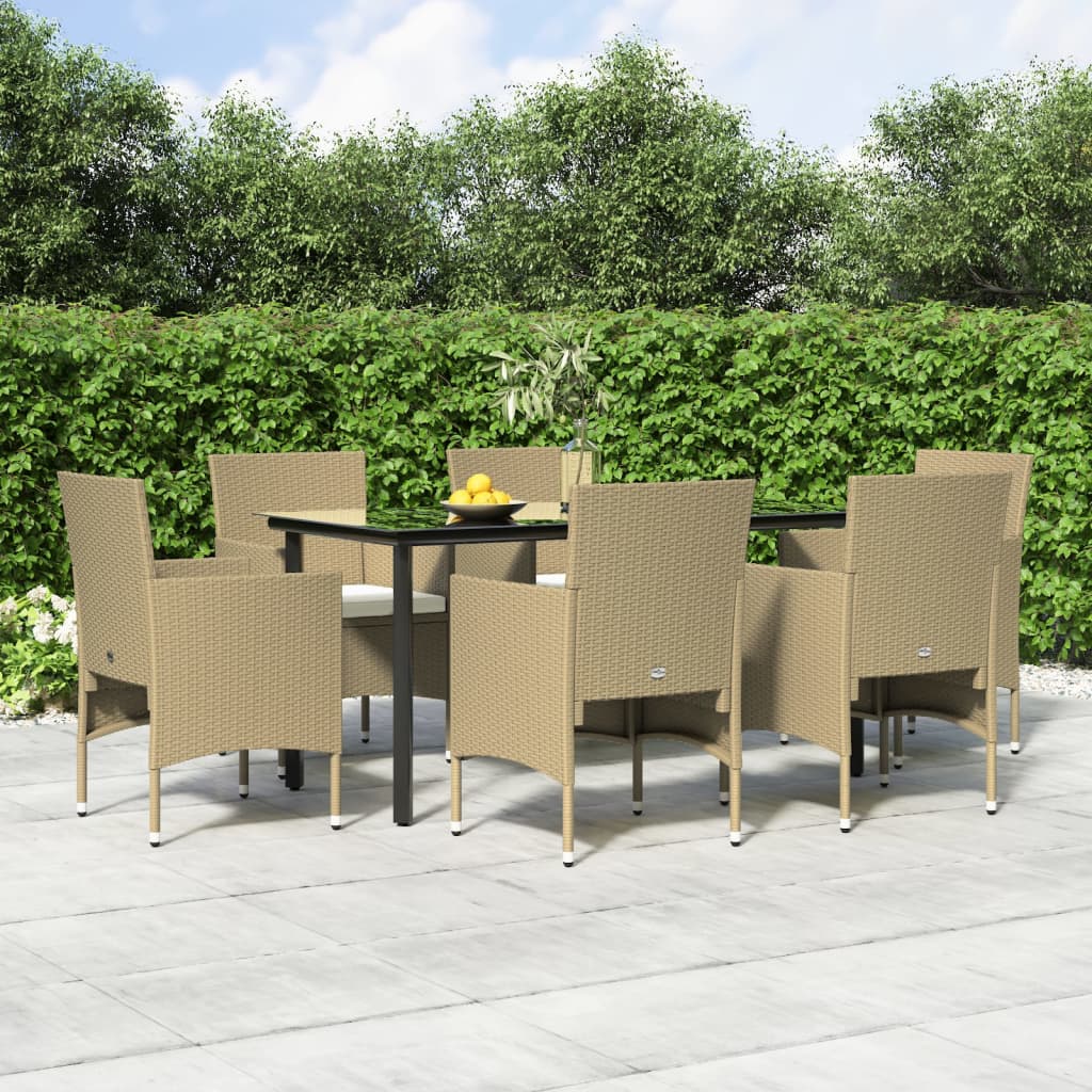 7-tlg. Garten-Essgruppe mit Kissen Beige und Schwarz