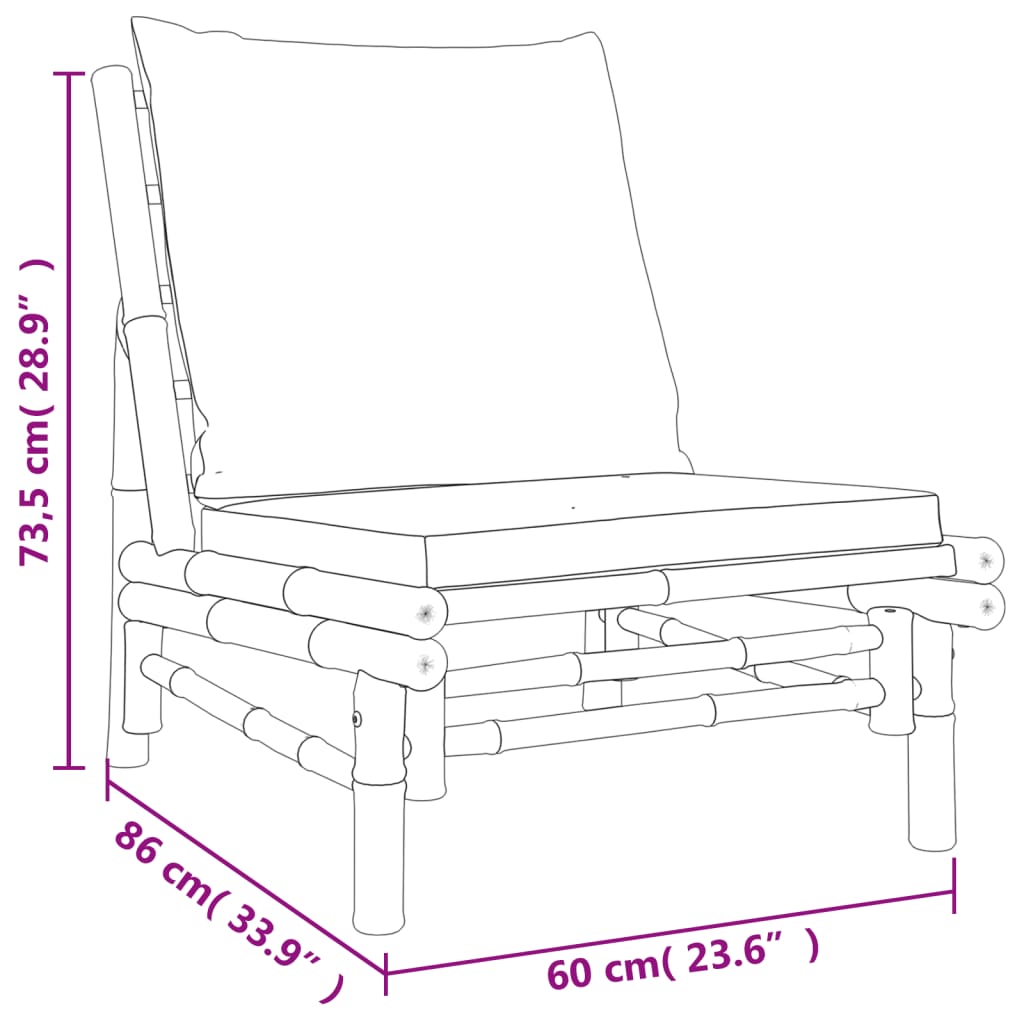 3-tlg. Garten-Lounge-Set mit Kissen Creme Bambus