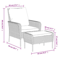 Gartenstuhl mit Fußhocker Hellbraun Poly Rattan