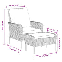 Gartenstuhl mit Fußhocker Grau Poly Rattan