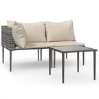 3-tlg. Garten-Lounge-Set mit Kissen Grau Poly Rattan