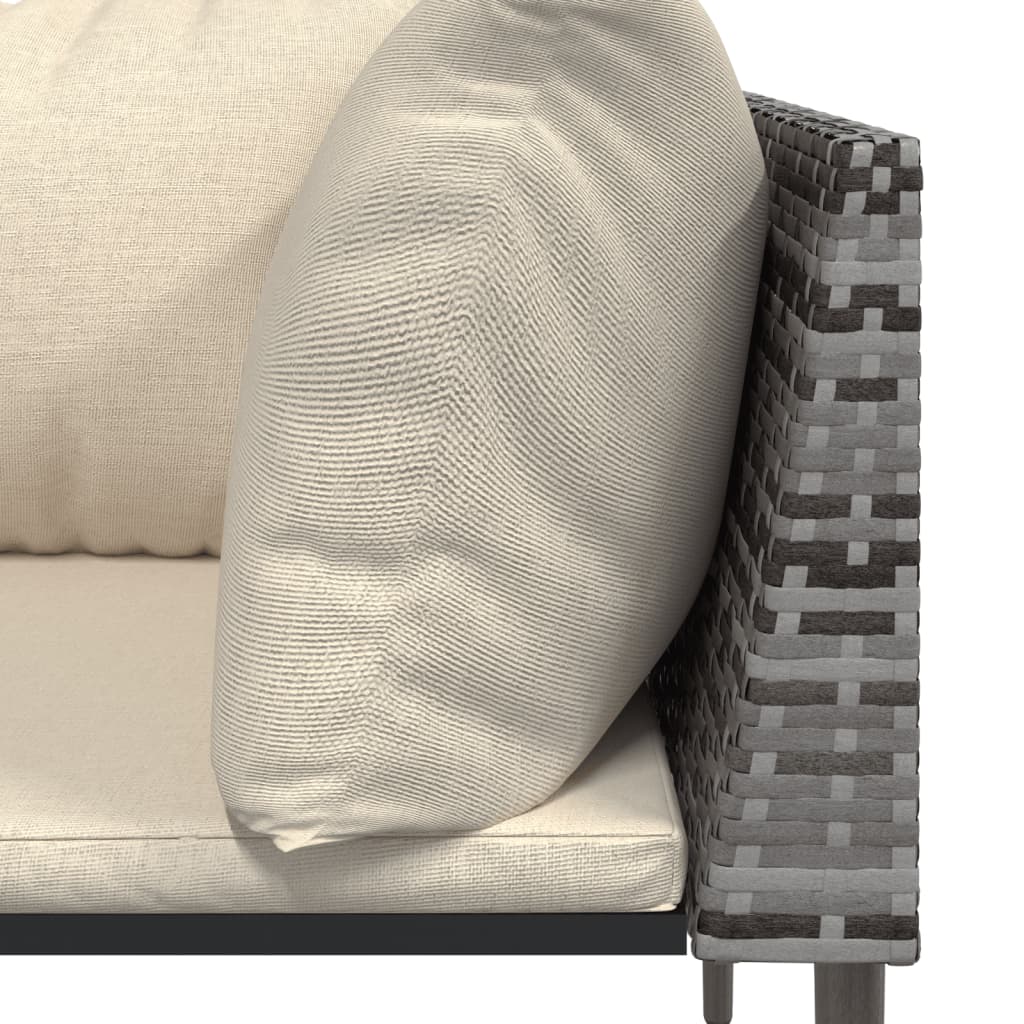 3-tlg. Garten-Lounge-Set mit Kissen Grau Poly Rattan