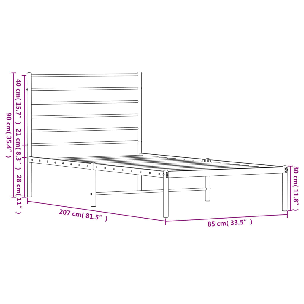 Bettgestell mit Kopfteil Metall Schwarz 80x200 cm