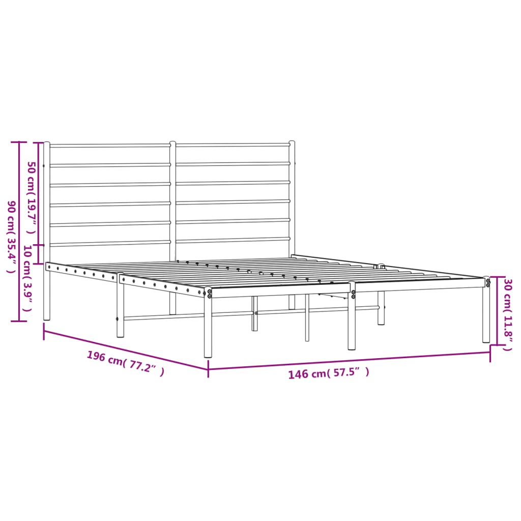 Bettgestell mit Kopfteil Metall Schwarz 140x190 cm