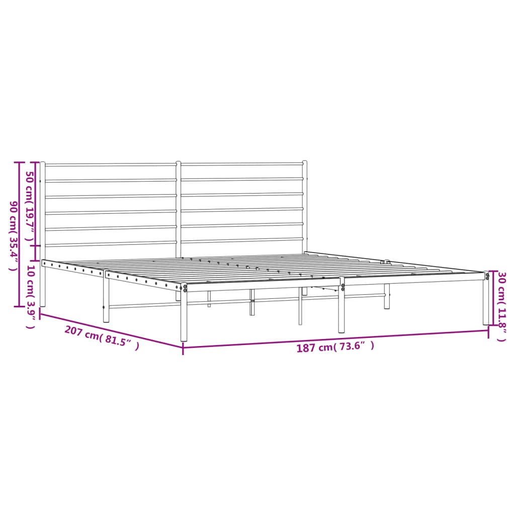 Bettgestell mit Kopfteil Metall Schwarz 180x200 cm