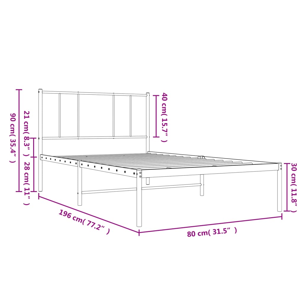 Bettgestell mit Kopfteil Metall Schwarz 75x190 cm