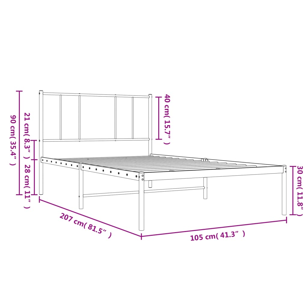 Bettgestell mit Kopfteil Metall Schwarz 100x200 cm