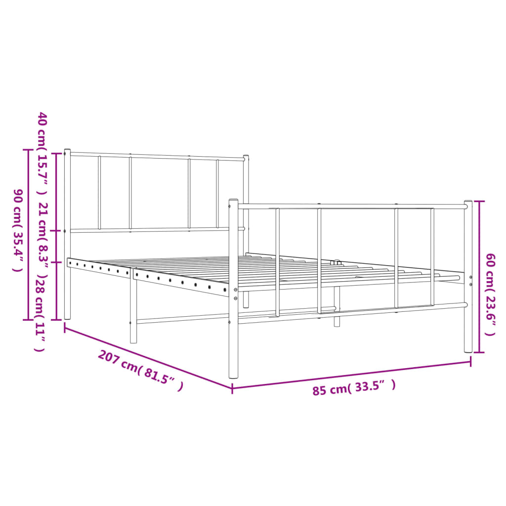 Bettgestell mit Kopf- und Fußteil Metall Schwarz 80x200 cm