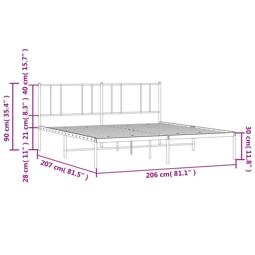 Bettgestell mit Kopfteil Metall Weiß 200x200 cm