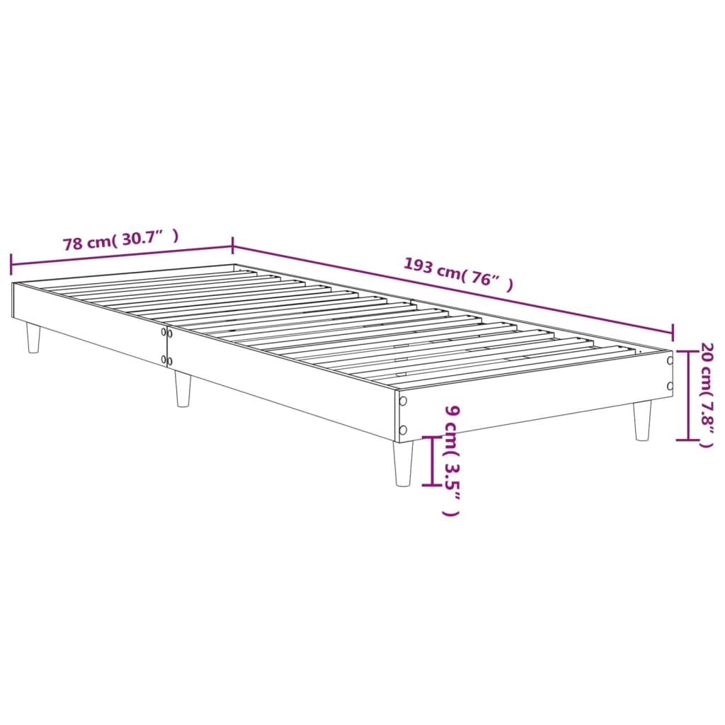 Bettgestell ohne Matratze Braun Eiche 75x190 cm Holzwerkstoff