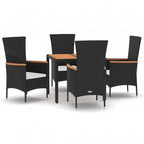 5-tlg. Garten-Essgruppe mit Kissen Schwarz Poly Rattan