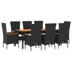 9-tlg. Garten-Essgruppe mit Kissen Schwarz Poly Rattan