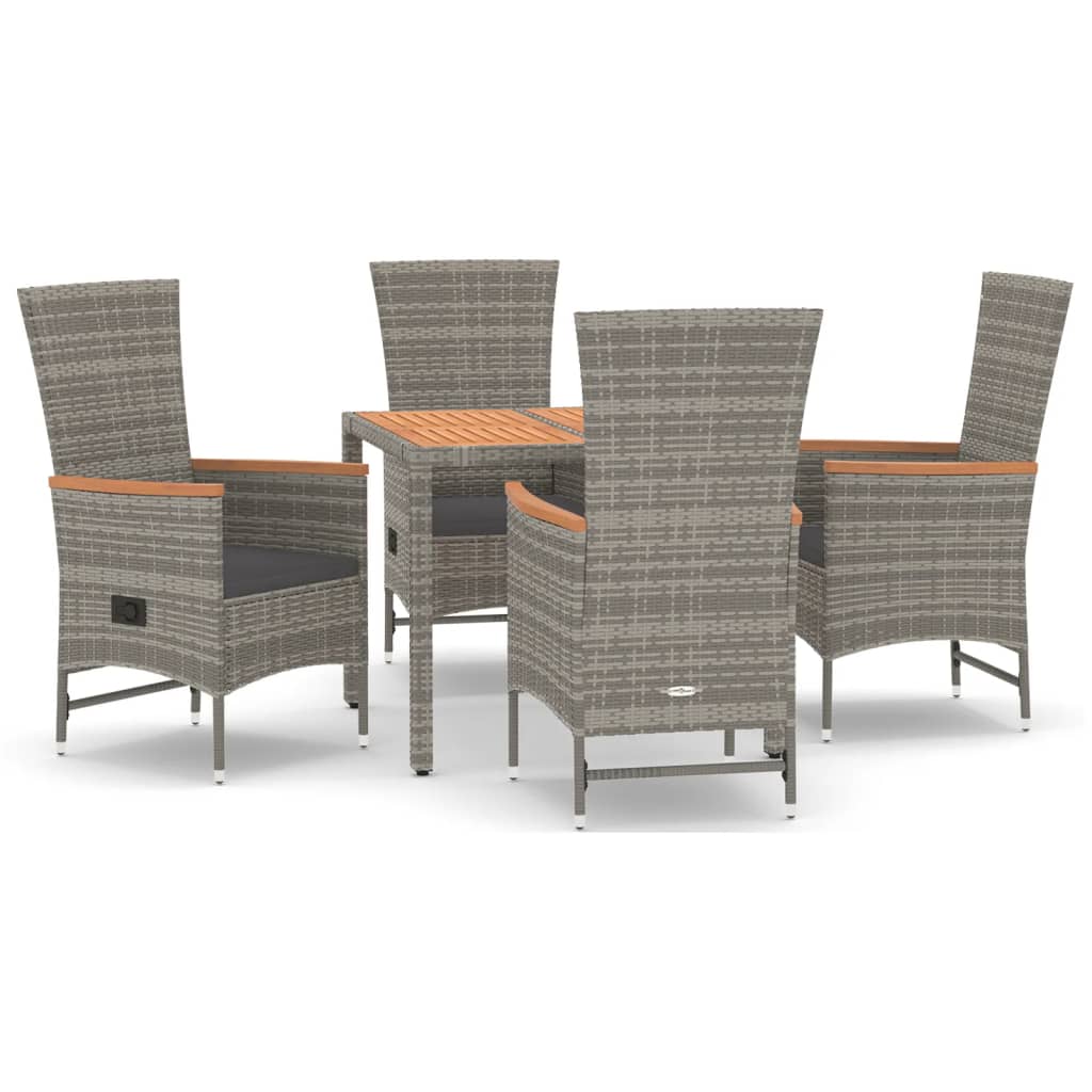 5-tlg. Garten-Essgruppe mit Kissen Grau Poly Rattan
