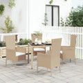 5-tlg. Garten-Essgruppe mit Kissen Beige Poly Rattan