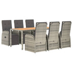 7-tlg. Garten-Essgruppe mit Kissen Grau Poly Rattan