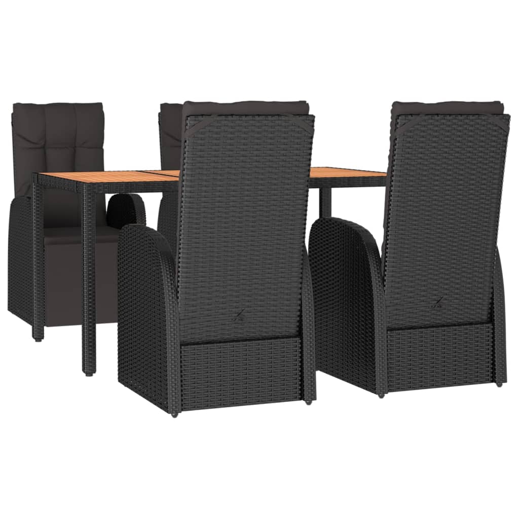 5-tlg. Garten-Essgruppe Schwarz Poly Rattan & Massivholz Akazie
