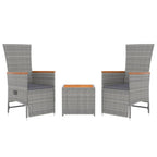 3-tlg. Garten-Lounge-Set Grau Poly Rattan & Massivholz Akazie