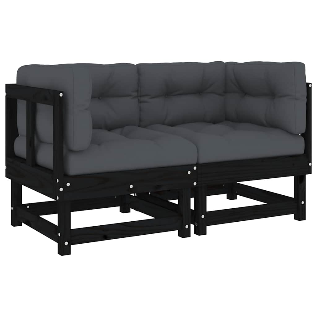 Ecksofas mit Kissen 2 Stk. Schwarz Massivholz Kiefer