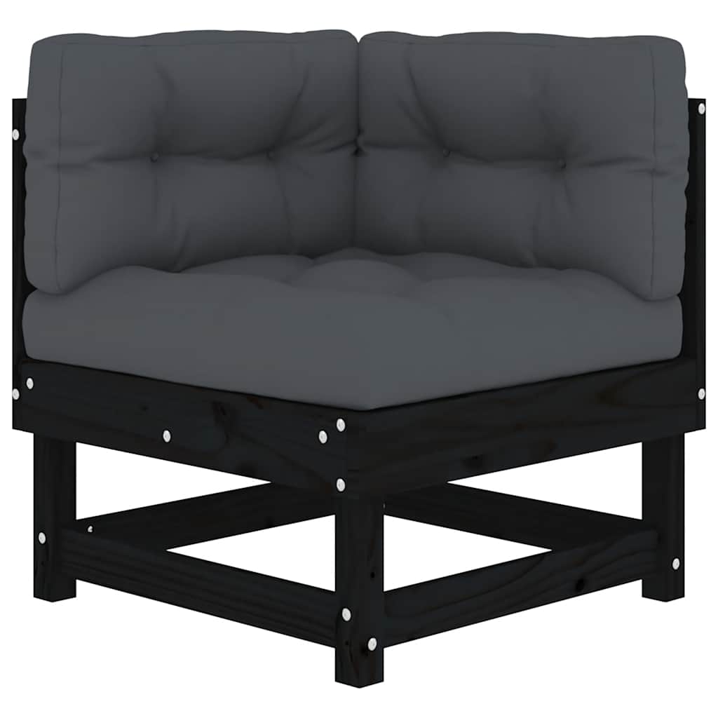 Ecksofas mit Kissen 2 Stk. Schwarz Massivholz Kiefer
