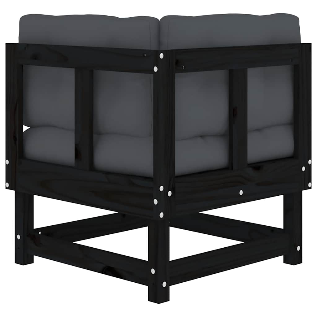 Ecksofas mit Kissen 2 Stk. Schwarz Massivholz Kiefer