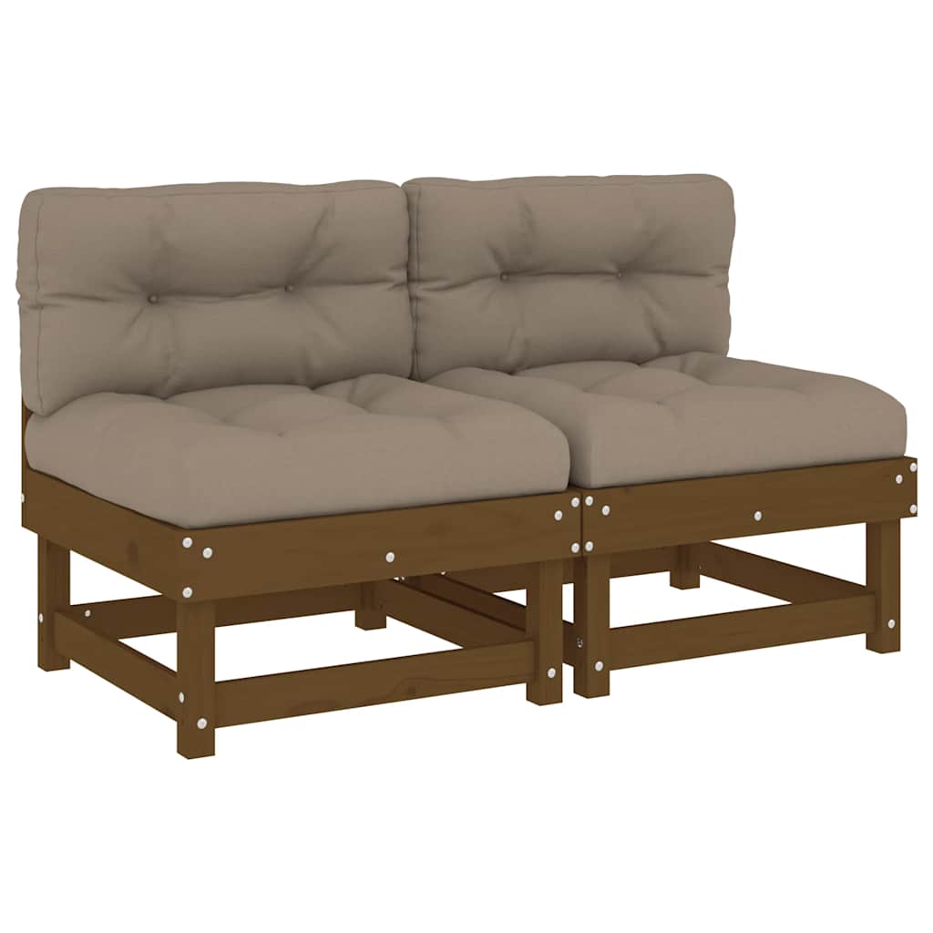 Mittelsofas mit Kissen 2 Stk. Honigbraun Massivholz Kiefer