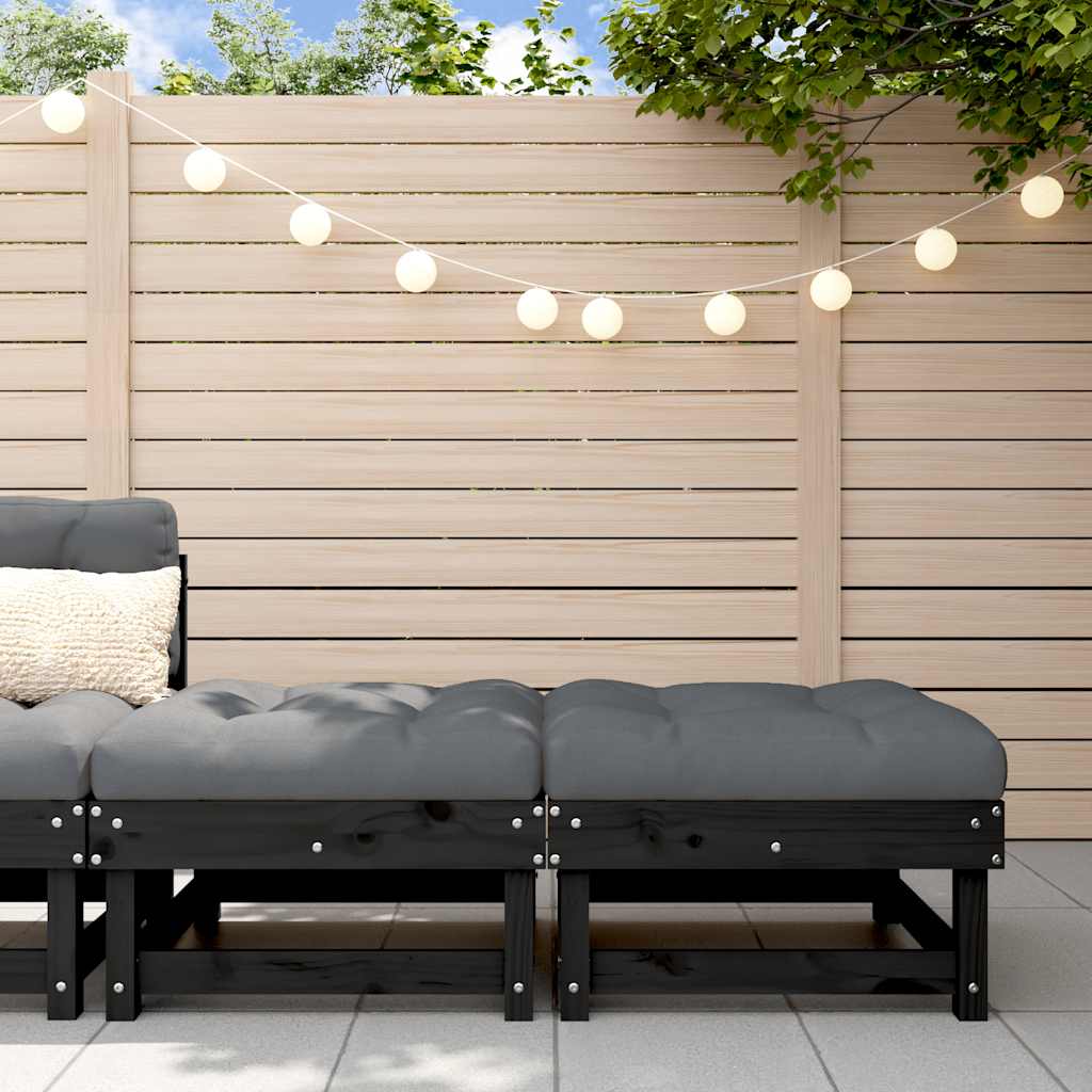 Gartenhocker mit Kissen 2 Stk. Schwarz Massivholz Kiefer