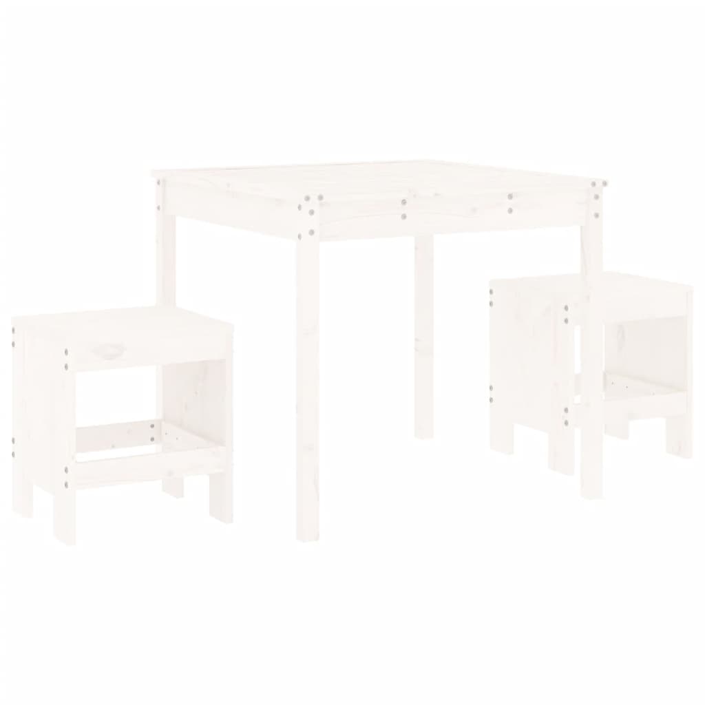 3-tlg. Garten-Bistro-Set Weiß Massivholz Kiefer