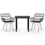 3-tlg. Garten-Essgruppe Schwarz Poly Rattan
