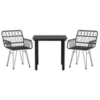 3-tlg. Garten-Essgruppe Schwarz Poly Rattan
