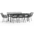 9-tlg. Garten-Essgruppe Schwarz Poly Rattan