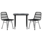 3-tlg. Garten-Essgruppe Schwarz Poly Rattan