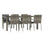 7-tlg. Garten-Essgruppe mit Kissen Grau Poly Rattan